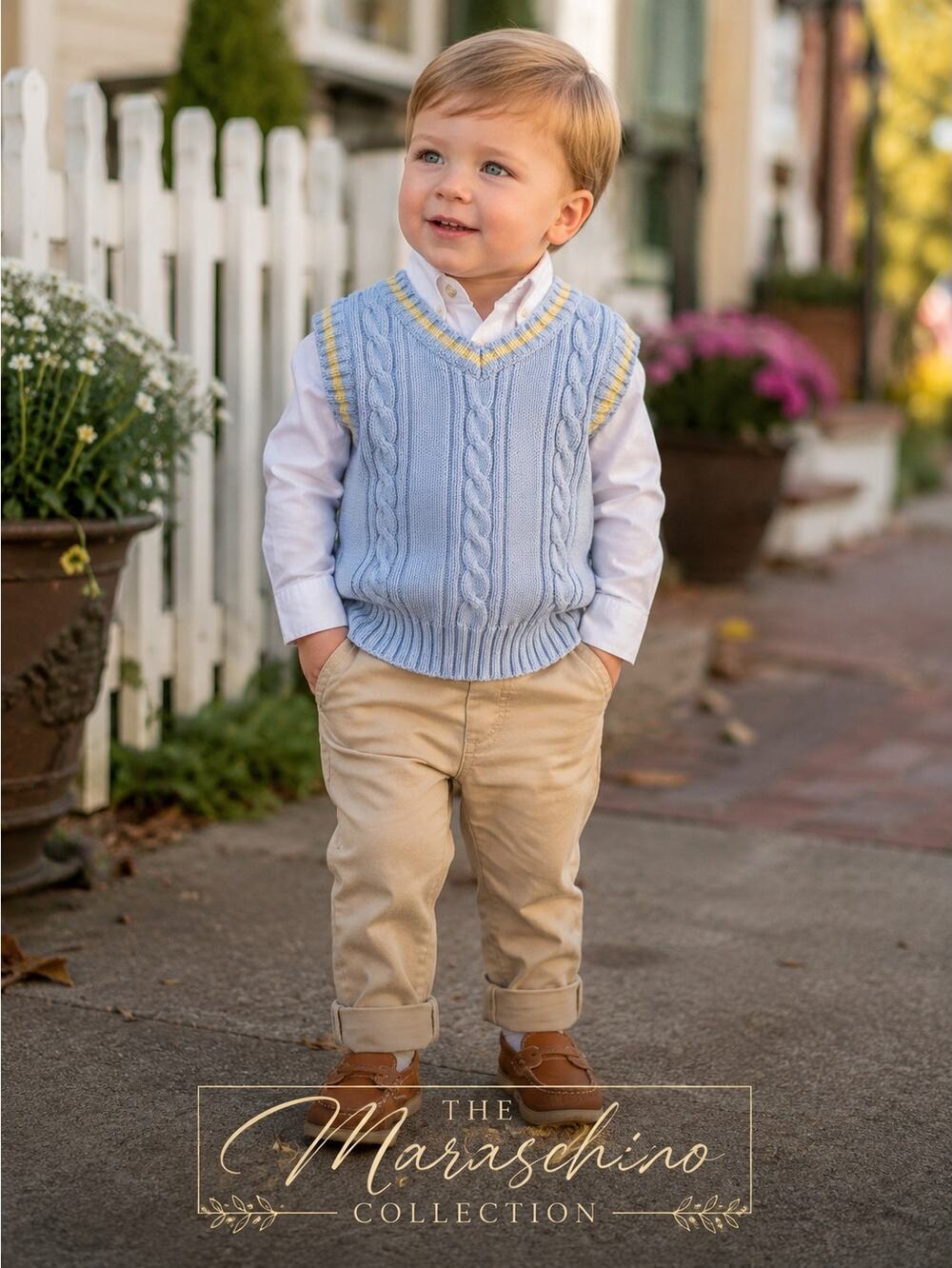 IZOD Baby Boys 24M Blue Cable Knit Sweater Vest Yellow Stripe Preppy Cotton